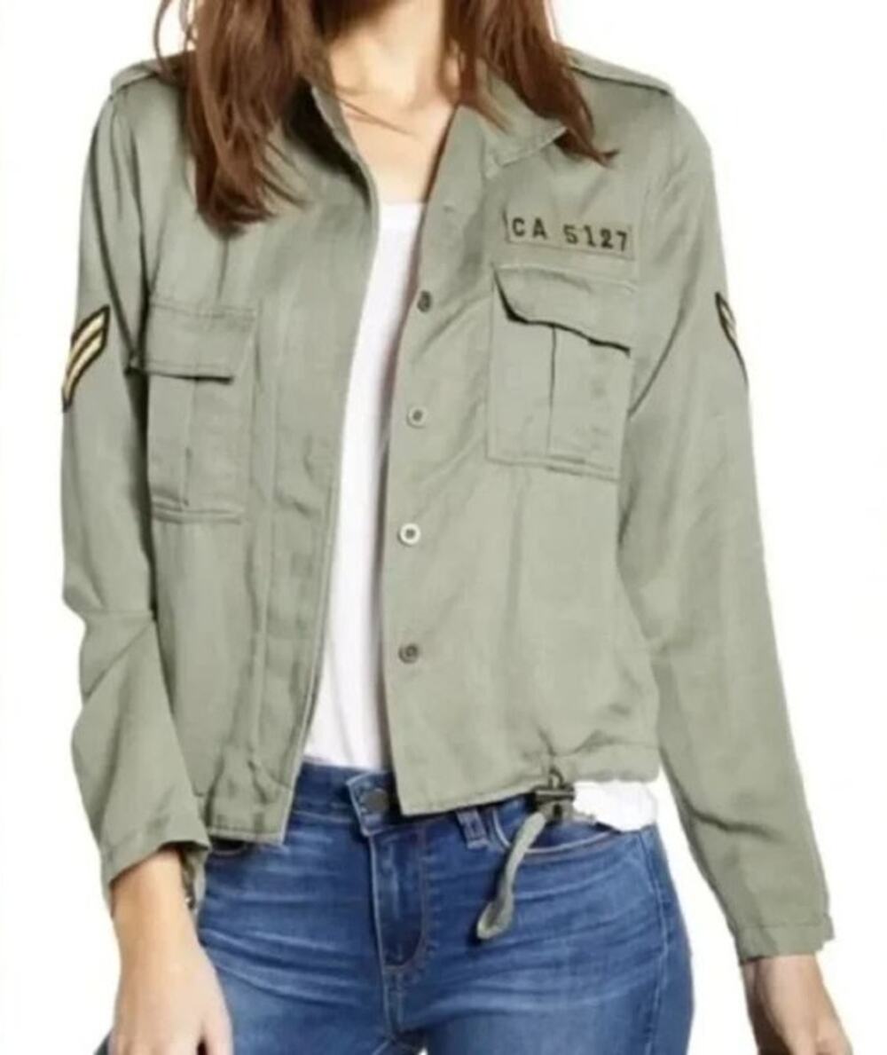 Rails Rowen Sage Tencel & Linen Military Style Full Zip Utility Jacket
